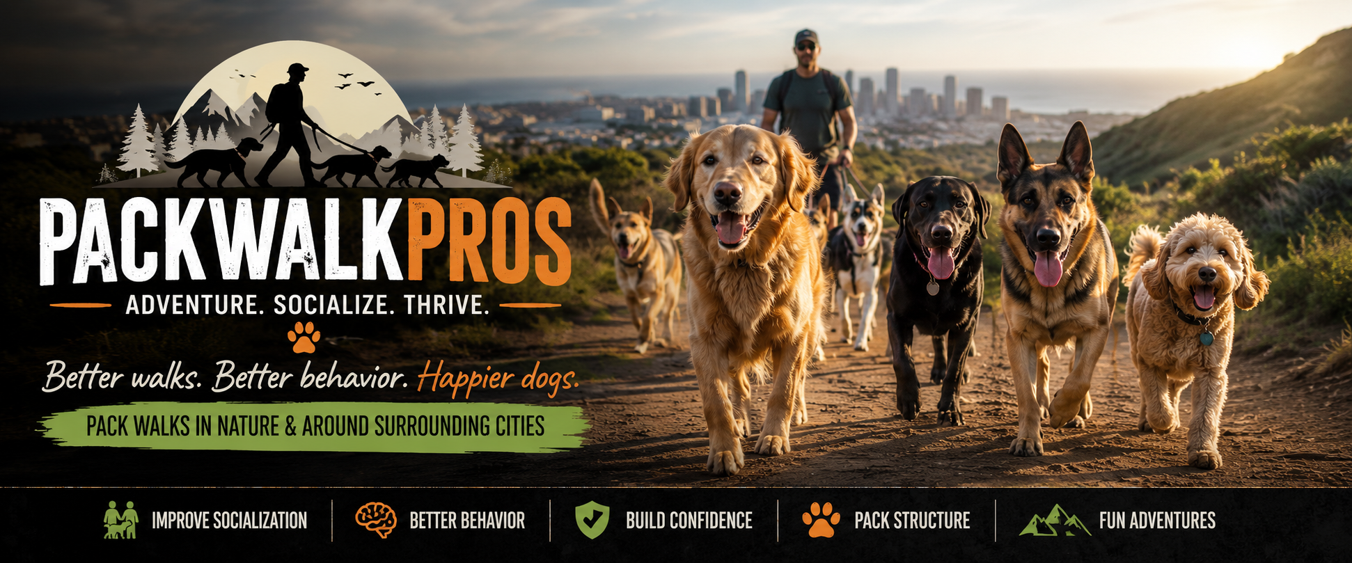 Pack Walk Pros — Adventure. Socialize. Thrive. Pack walks in nature & around surrounding cities.